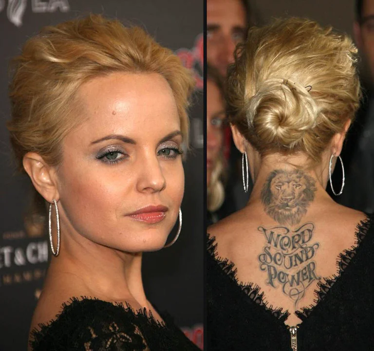 Mena Suvari neck tattoo lion
