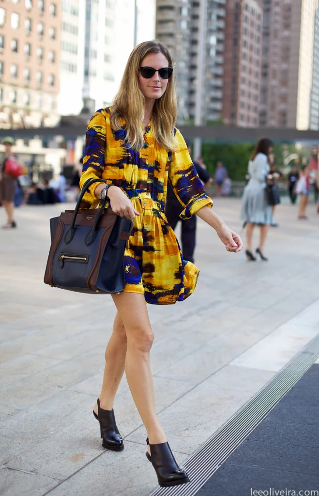 Print Dress With Celine Luggage tote and Fendi Peekaboo or a classic Chanel Caviar bag