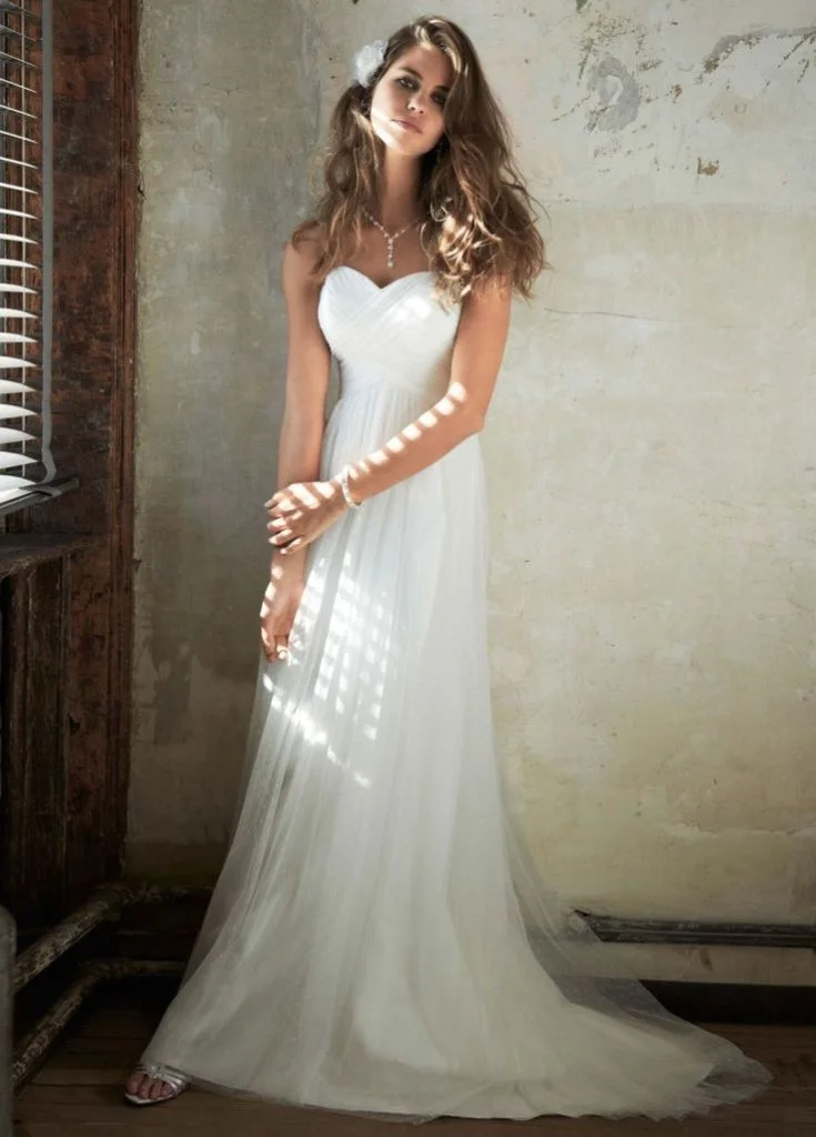 Swiss Dot Tulle Empire Waist Wedding Dress