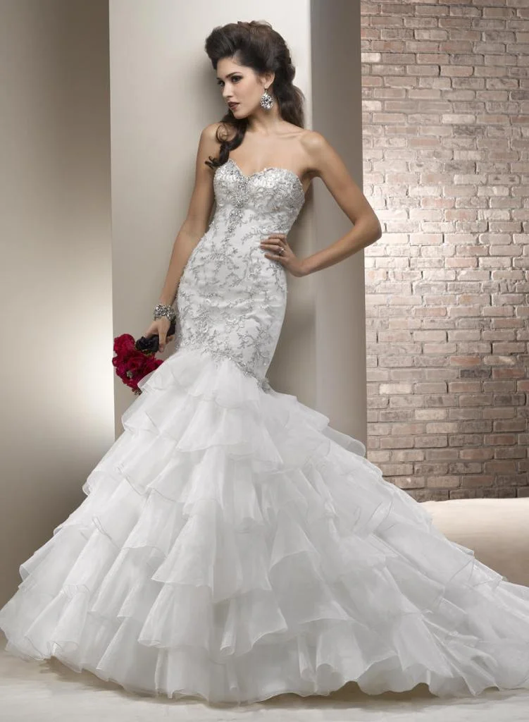 ruffled mermaid wedding dresses with bling