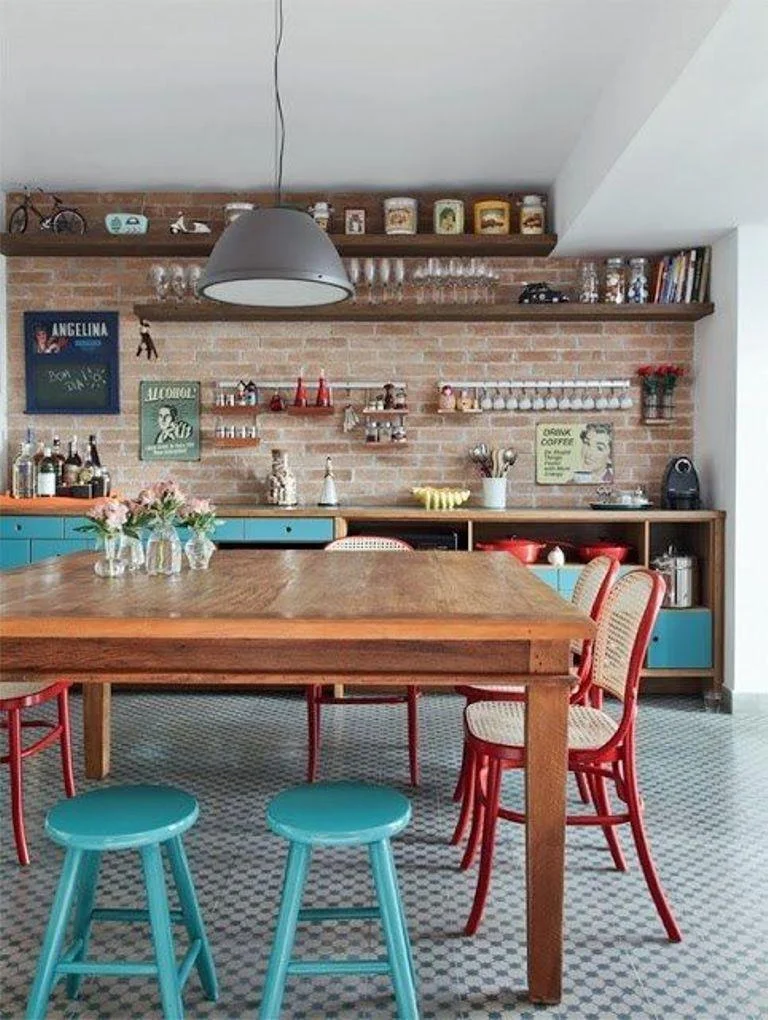 kitchens with exposed brick walls