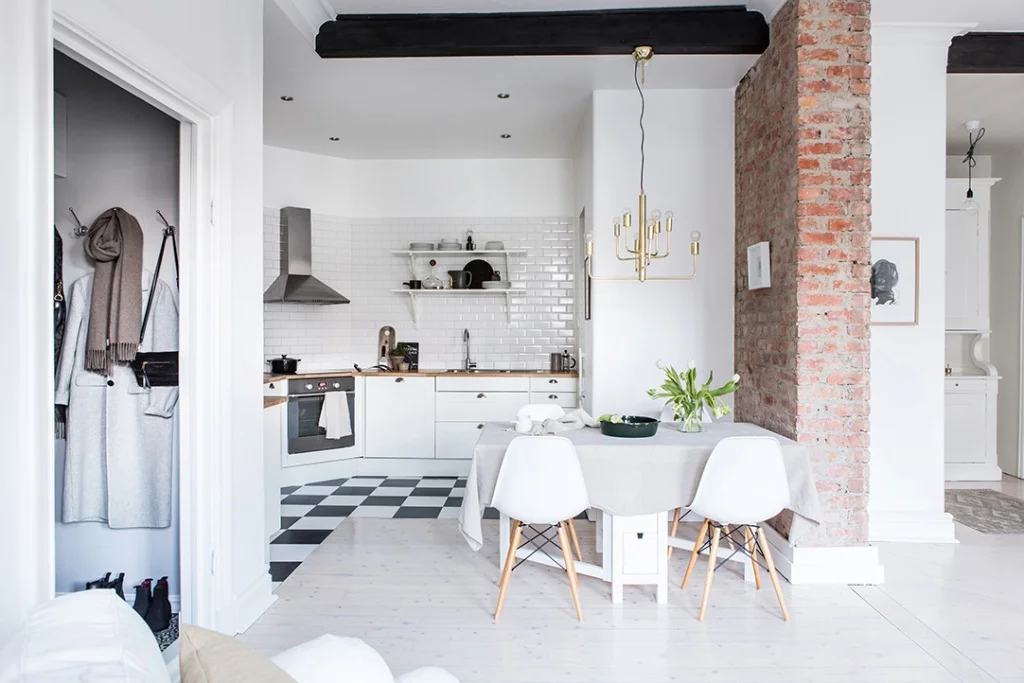 White Living Room Kitchen Small Dining Space Combo Decorating Ideas