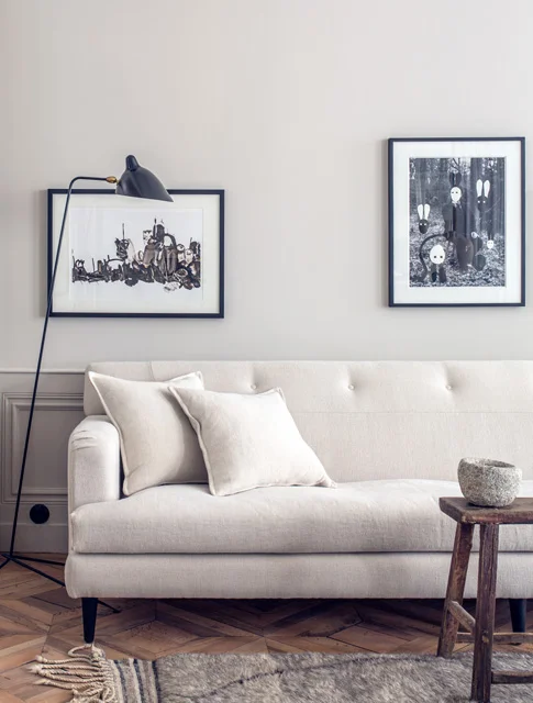 Art Painting Behind Sofa Wall With Small Table