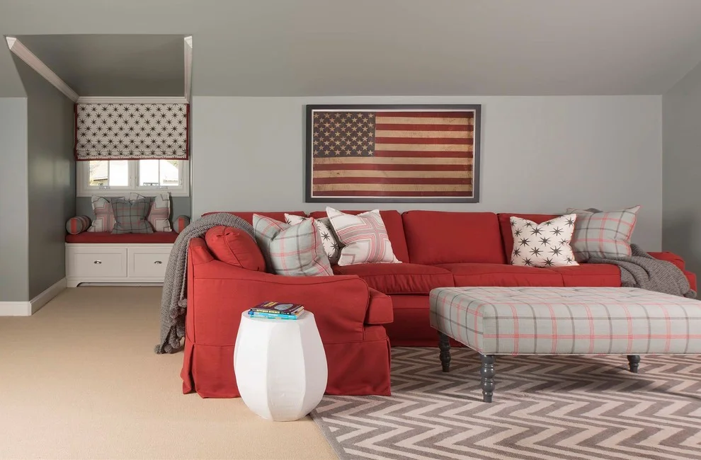 Red Sofa With White Pillows