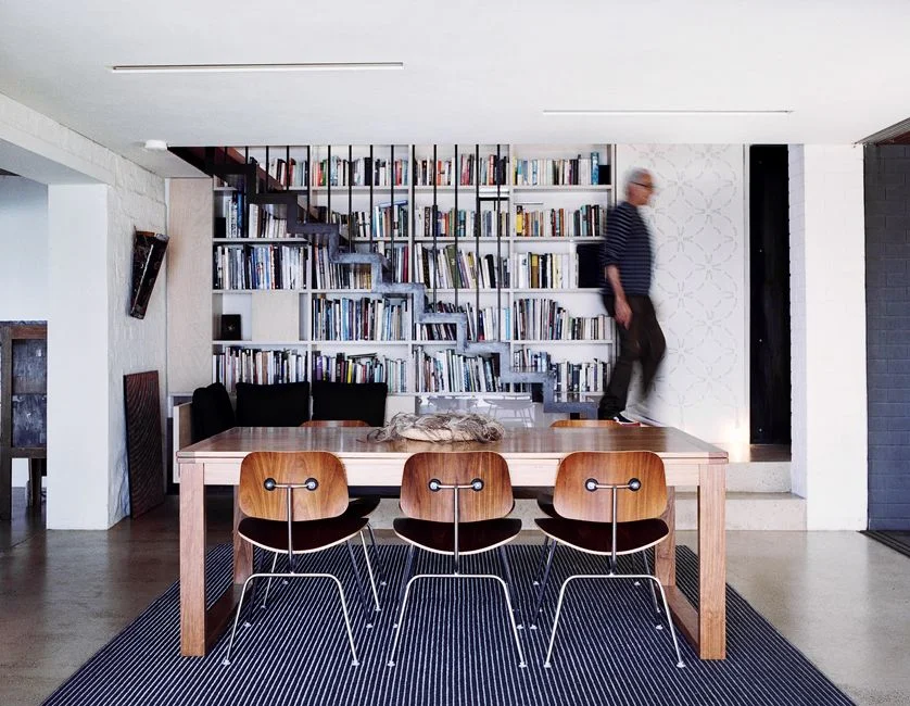 dining table stairs with DCM Chairs