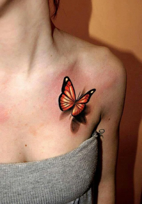 3D Butterfly Tattoo Chest For Girls