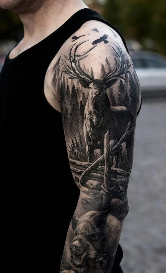 3D Deer Sleeve Tattoo
