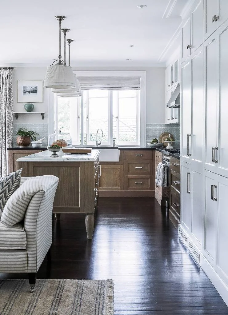 Dark Wood Floors and White Cabinets