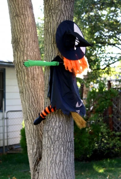 Halloween Decorations Witch Flying into Tree