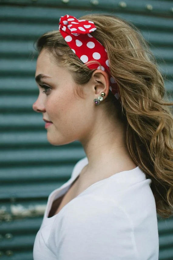 Polka Dot Headband Curly Hairstyle For School Girls