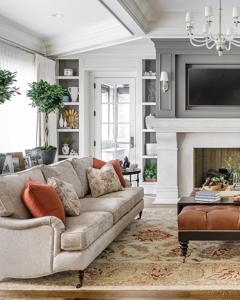 decor comfortable sitting near fireplace