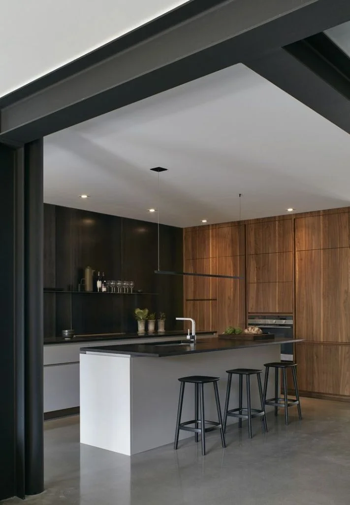 Concrete Floor Minimalist Kitchen Cabinets