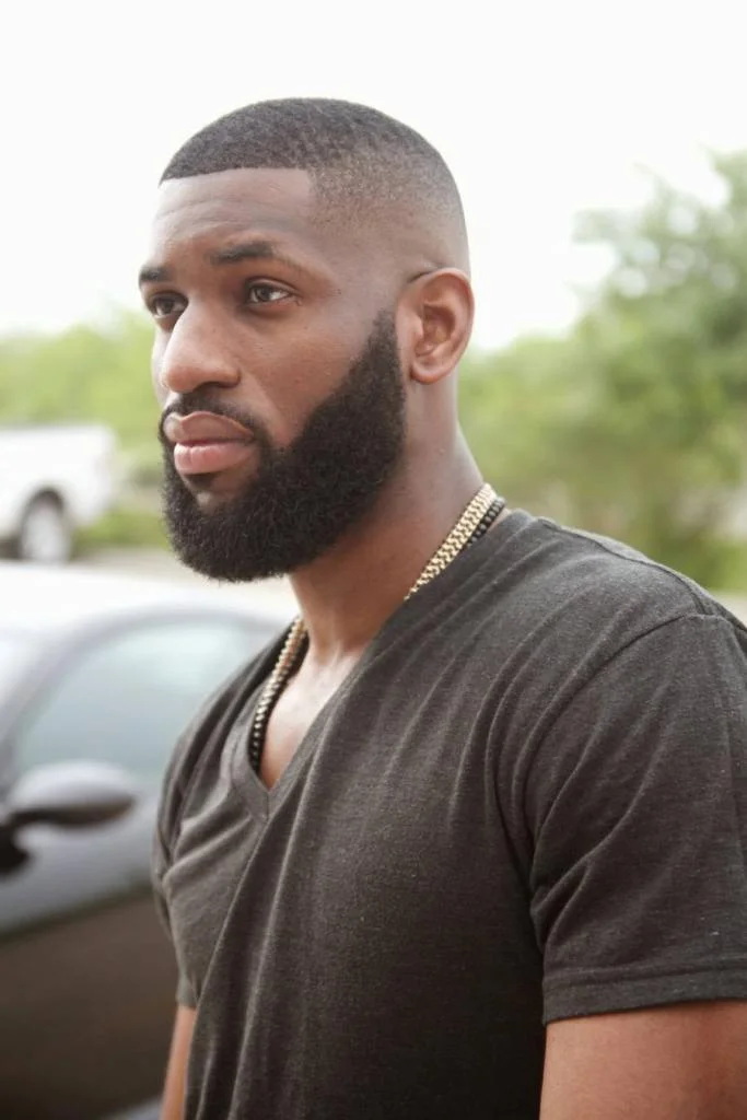 Full Bald Faded Haircut With Beard