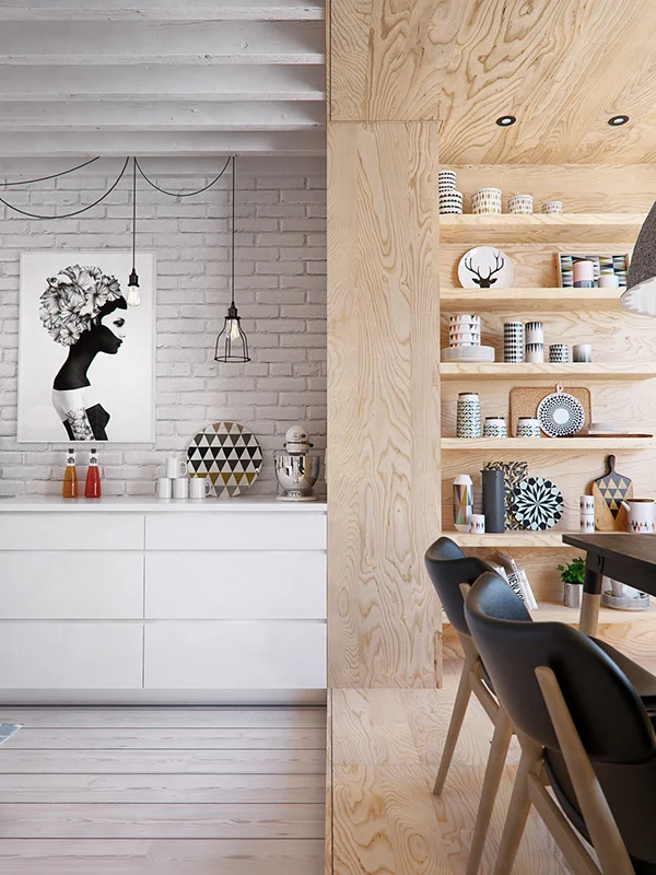 Kitchen Brick Wall Wood Dining