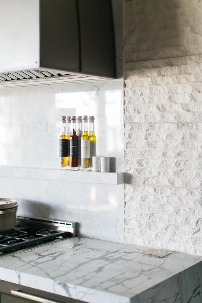 Kitchen Marble and Brick Wall