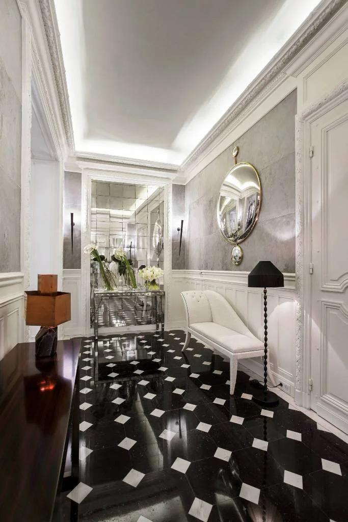 Entryway Black and white Transitional Decor