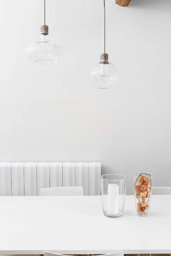 Pearl White Dining Table Glass Ceiling Fancy Lamp