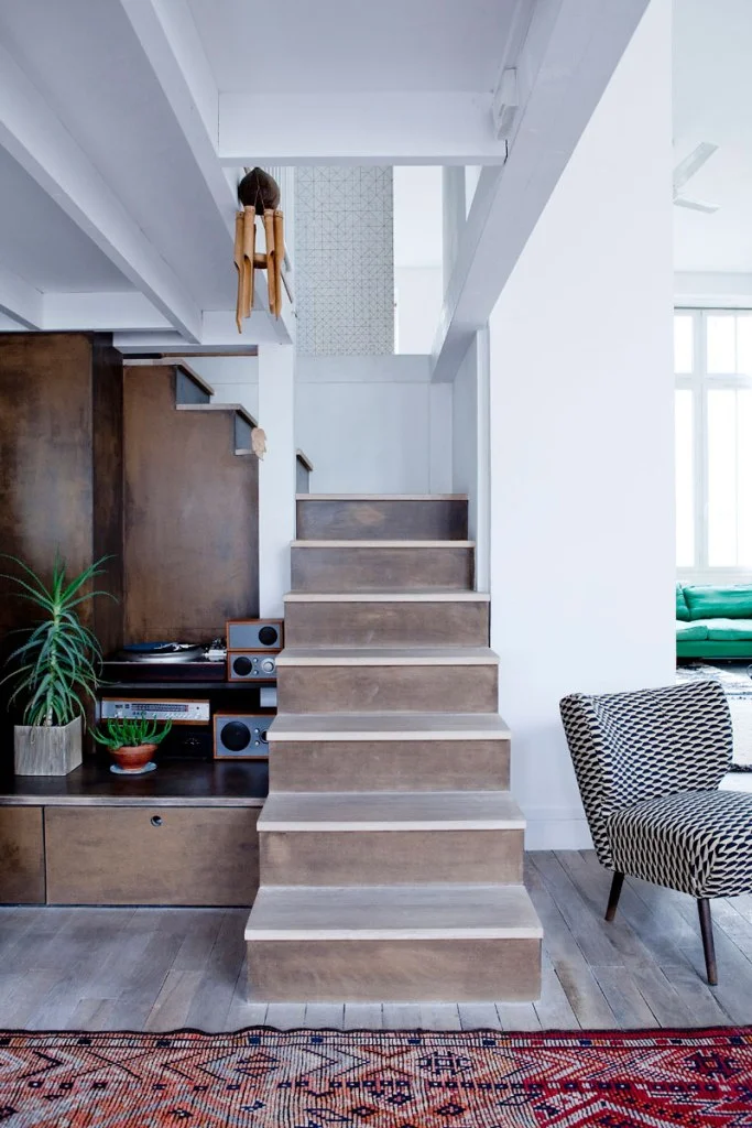 Wooden Floor Colorful Rug Stair