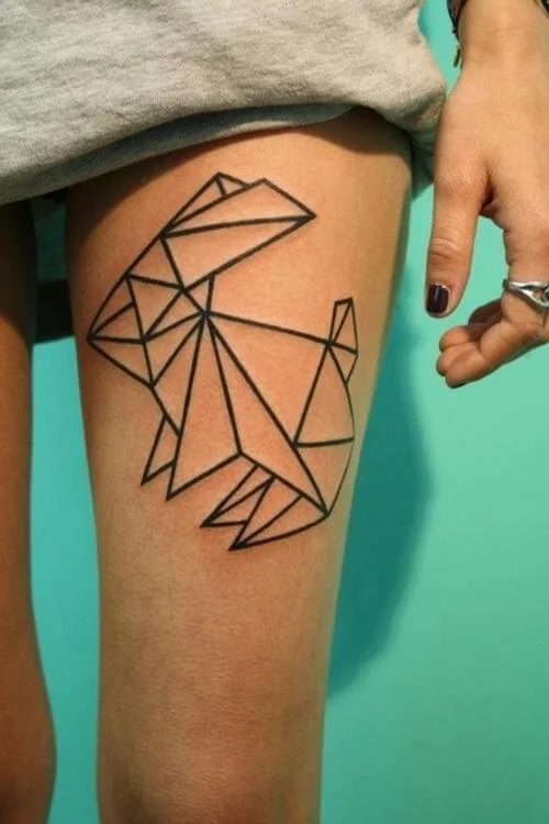 Geometric Bunny Lines Thigh Tattoo