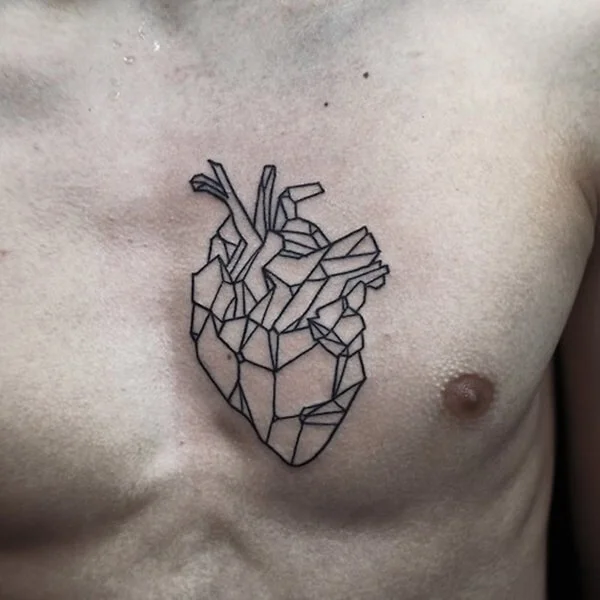 Human Heart Tattoo on Chest