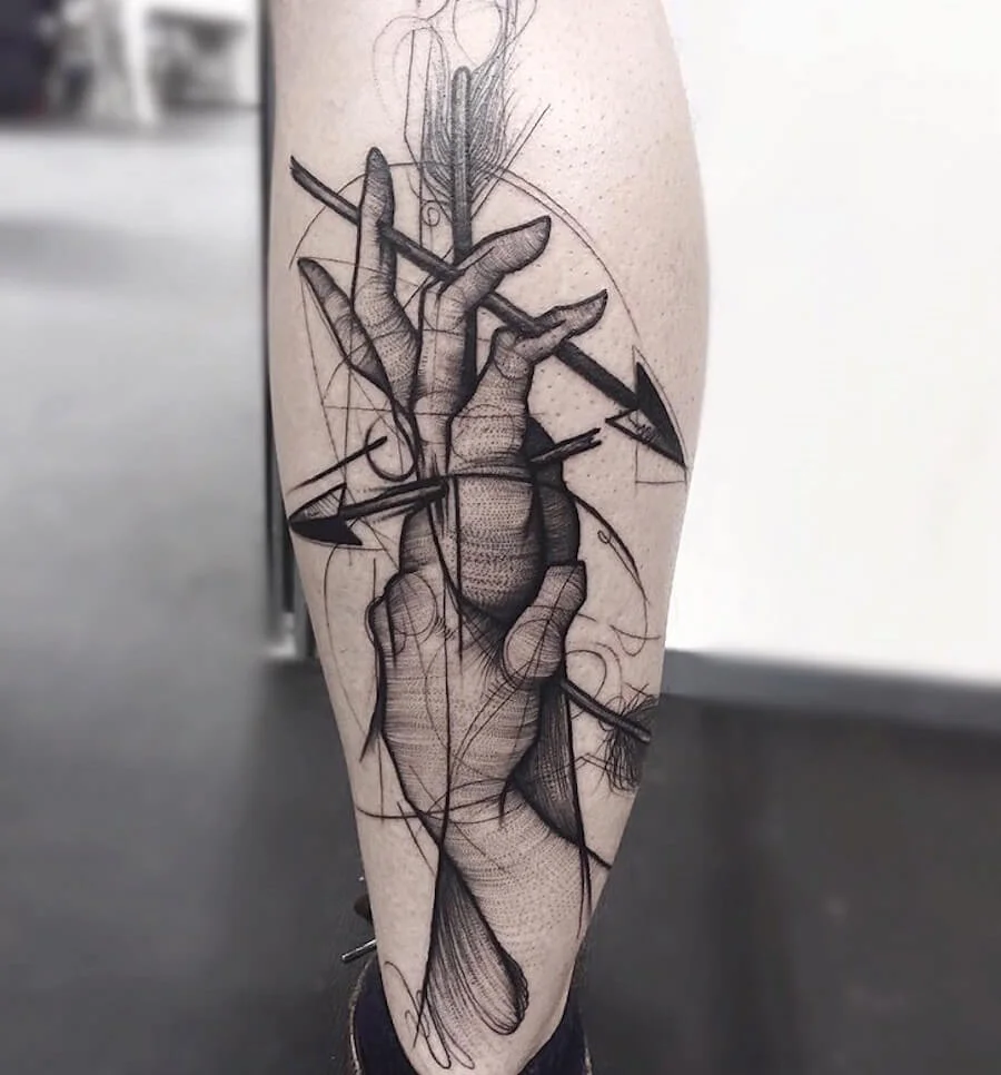 Injured Hand Finger By Arrow Tattoo