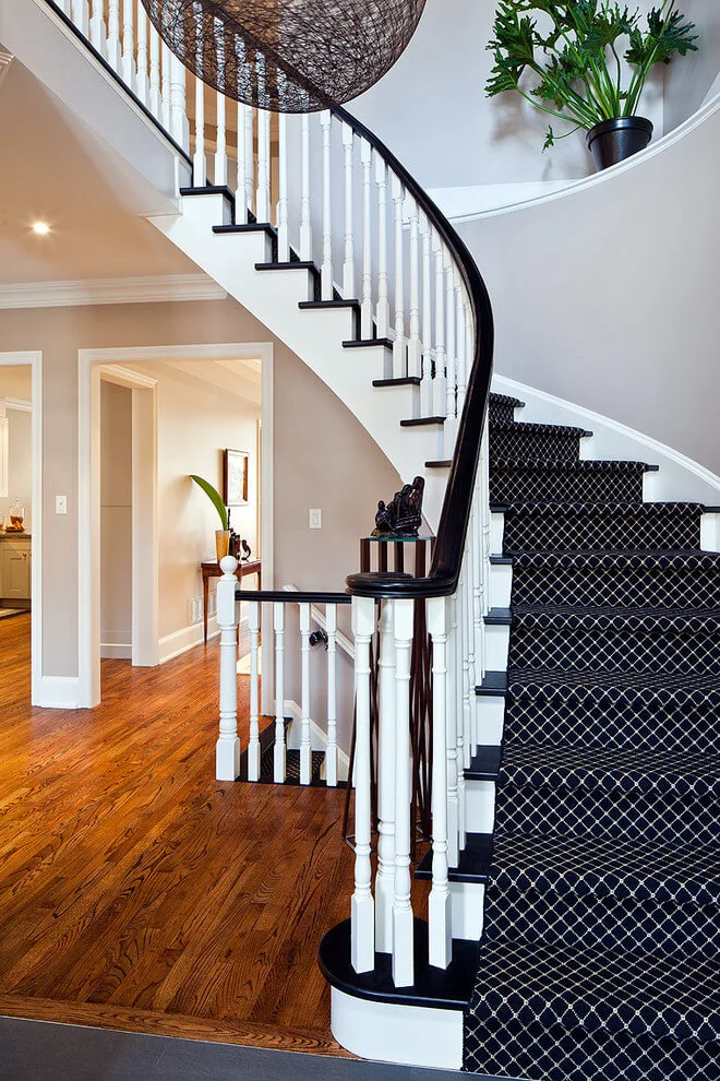 Monochrome Wool Carpet Runner Black and White Staircase