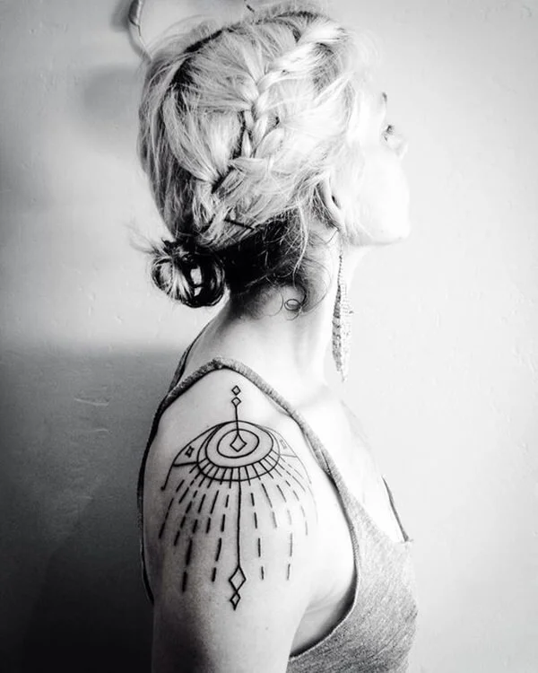 Shower Head Water Cascading Down Shoulder Tattoo