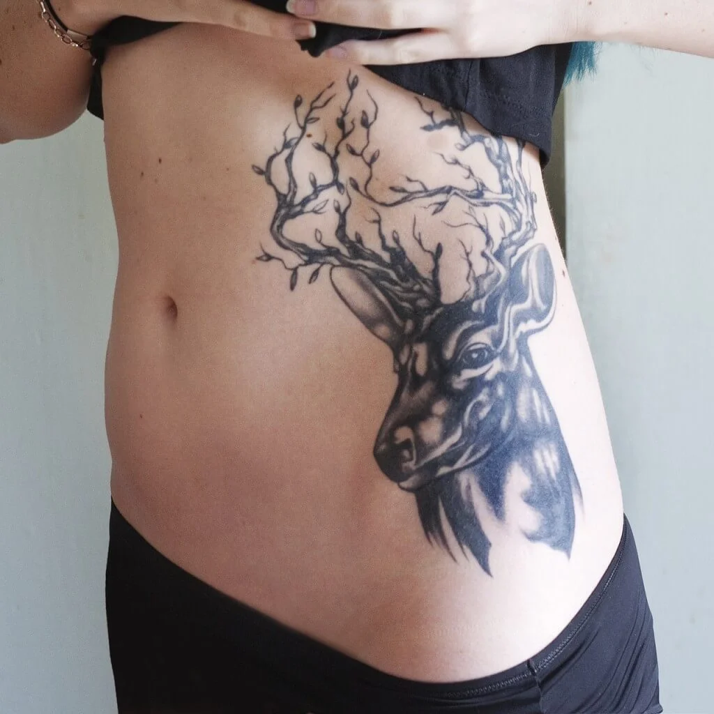 Tree Deer Tattoos for Girls on Lower Rib