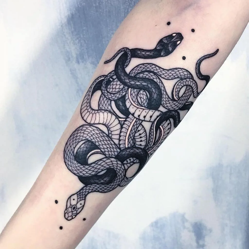 Black and White Serpentine Snake Tattoo