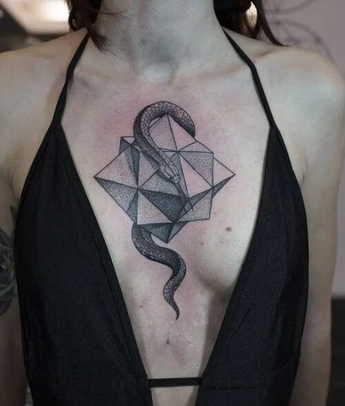 Dotwork Snake Chest Tattoo for Women