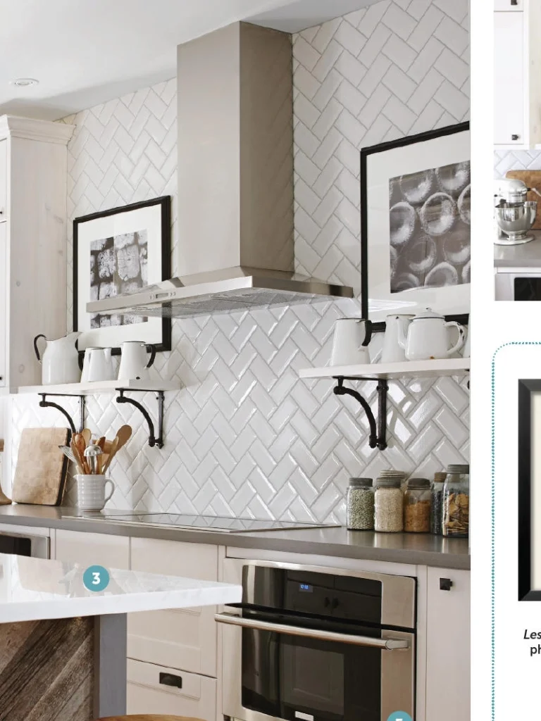 Subway Glass Herringbone Pattern Tile Kitchen