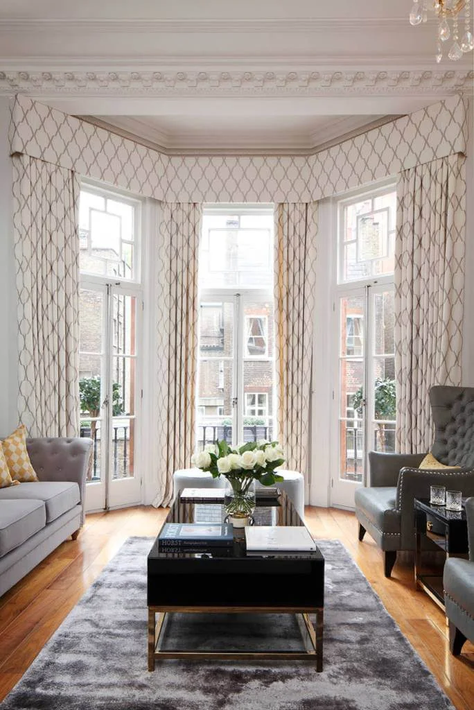 Box Pleated Curtains Transitional Living Room