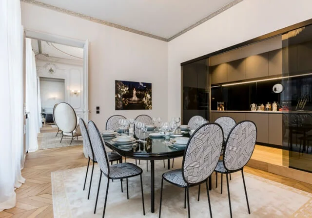dining table and kitchen