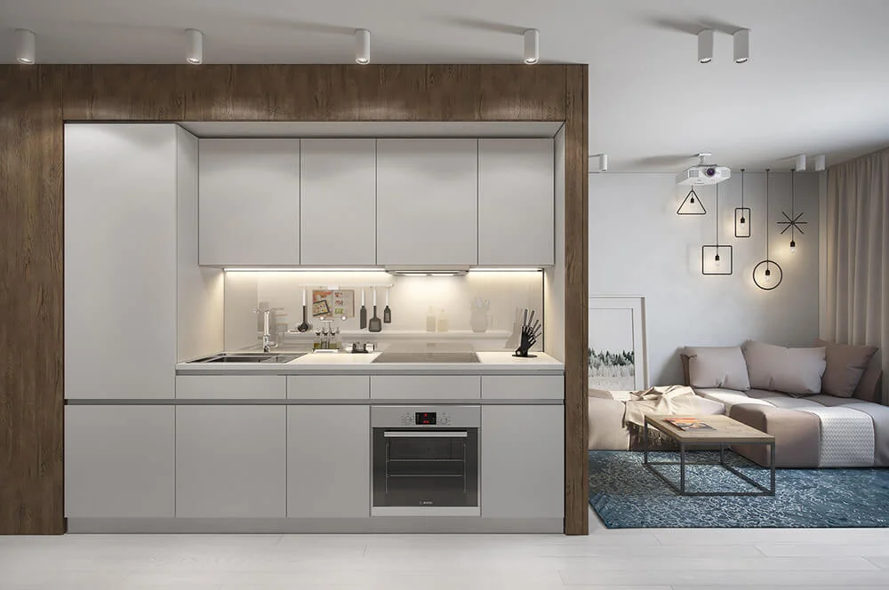 small apartment kitchen in white