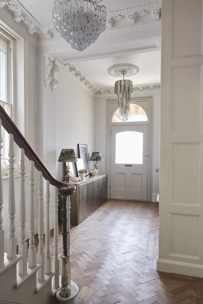 Reception room stairs victorian decor
