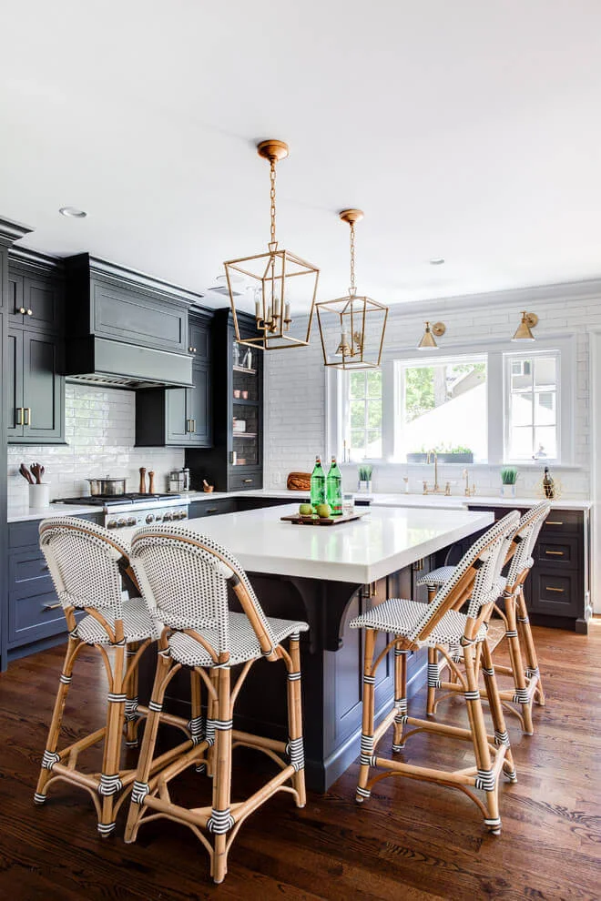 Square Island Dark Kitchen Cabinets