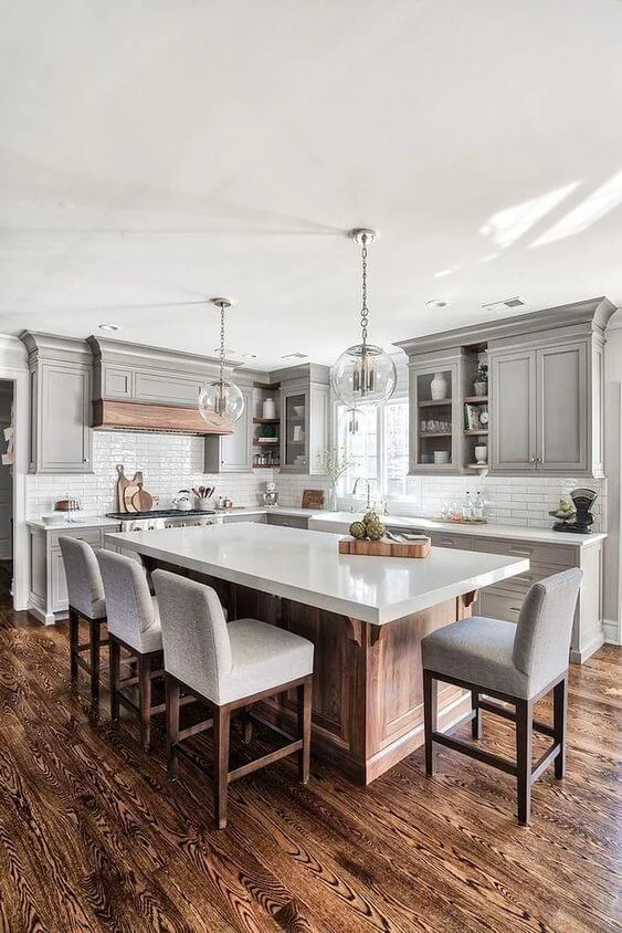 Dark Brown Wooden Flooring Kitchen