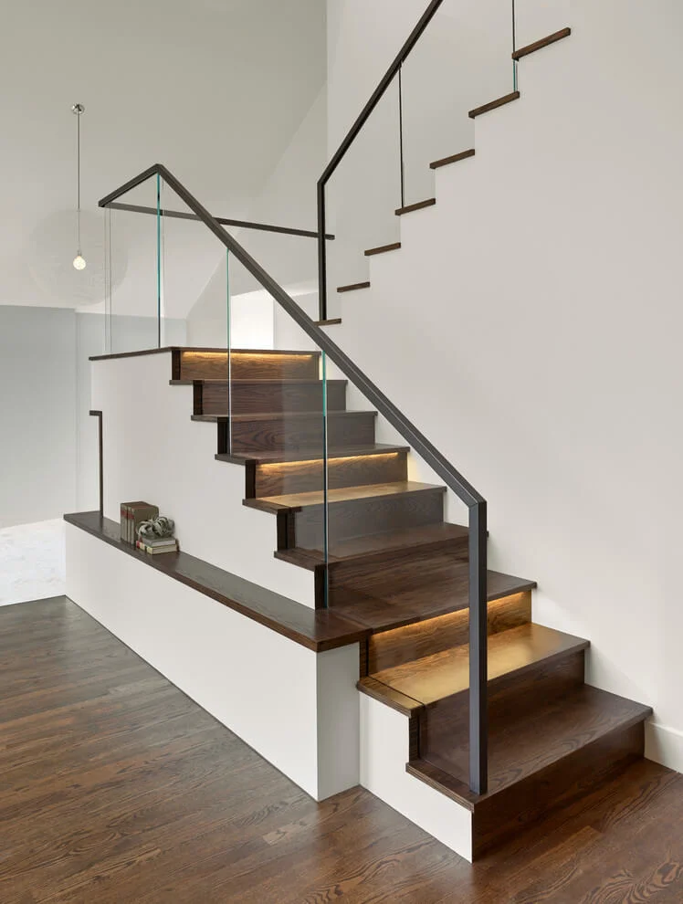Elegant Wooden Stairs Golden Lights