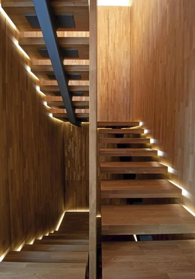 Lighting Along Winding Stairway