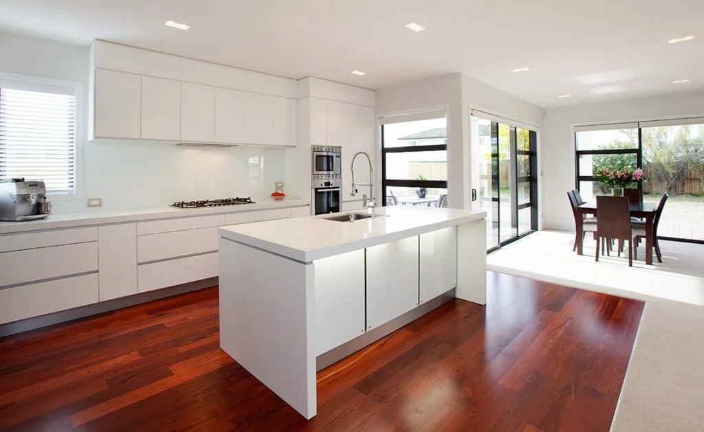 Minimalist Kitchen Dark Wood Floor