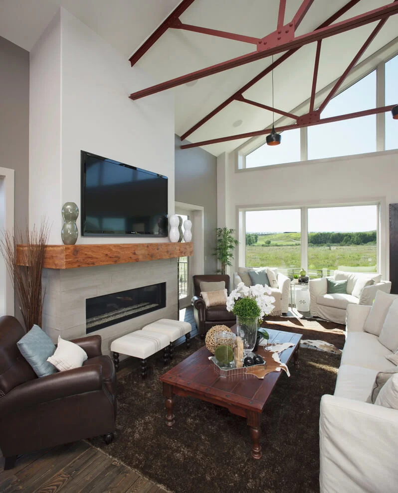 exposed metal ceiling beams