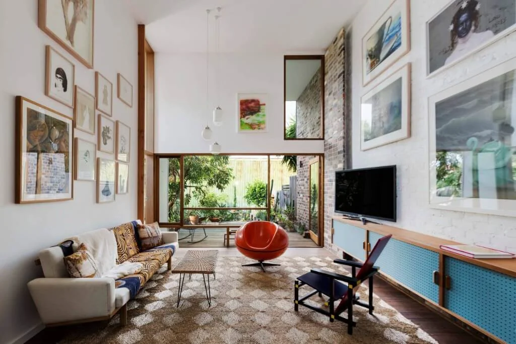 high ceiling eclectic interior design