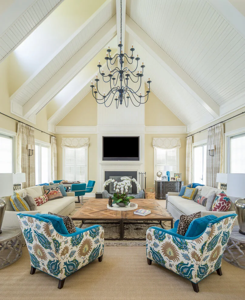 neutral walls and colorful furniture
