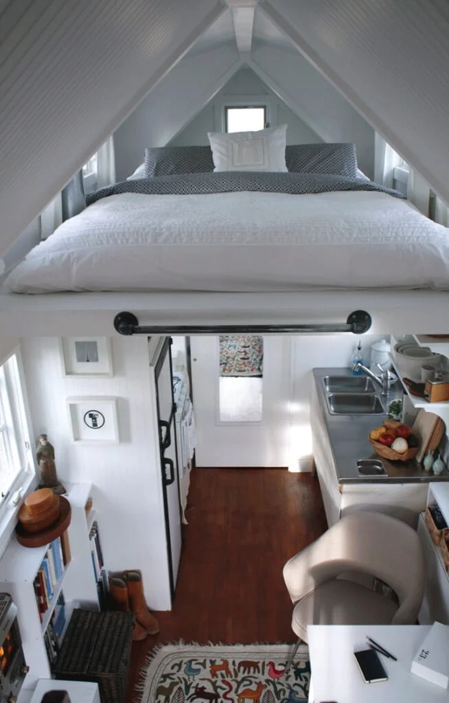 small space elevated alcove bed