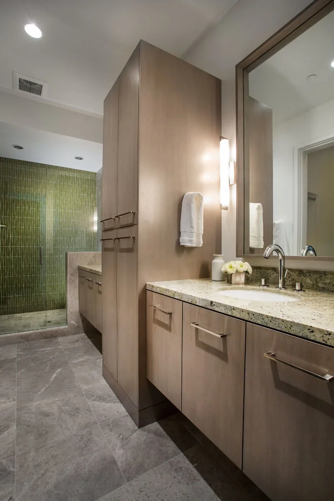 wood tones bathroom vanity