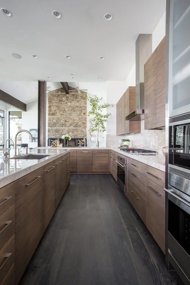 wood tones kitchen counter and island