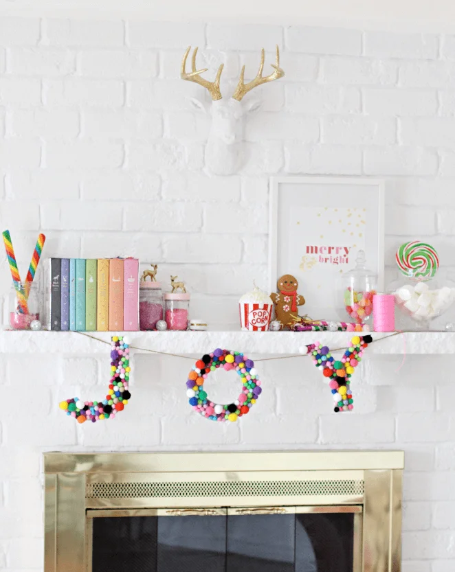Minimalist Fireplace Colorful Christmas Decor