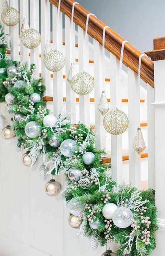 Silver White Staircase Christmas Decor