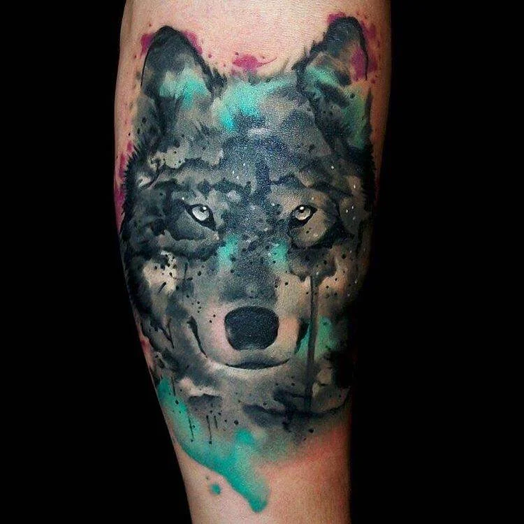Wolf Watercolor Tattoo
