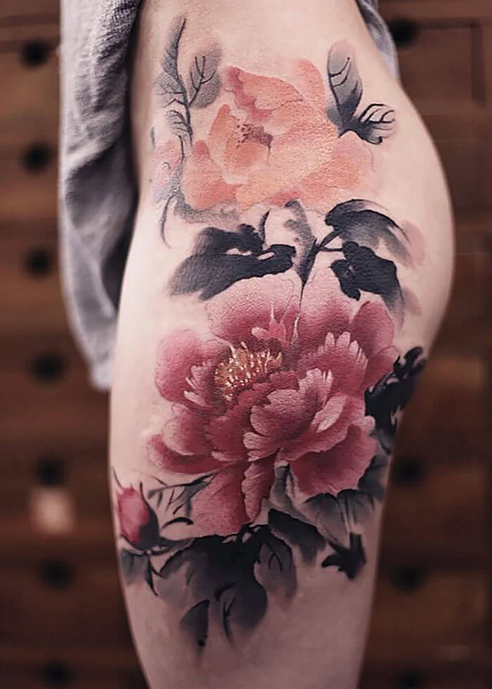 Peony Watercolor Tattoo